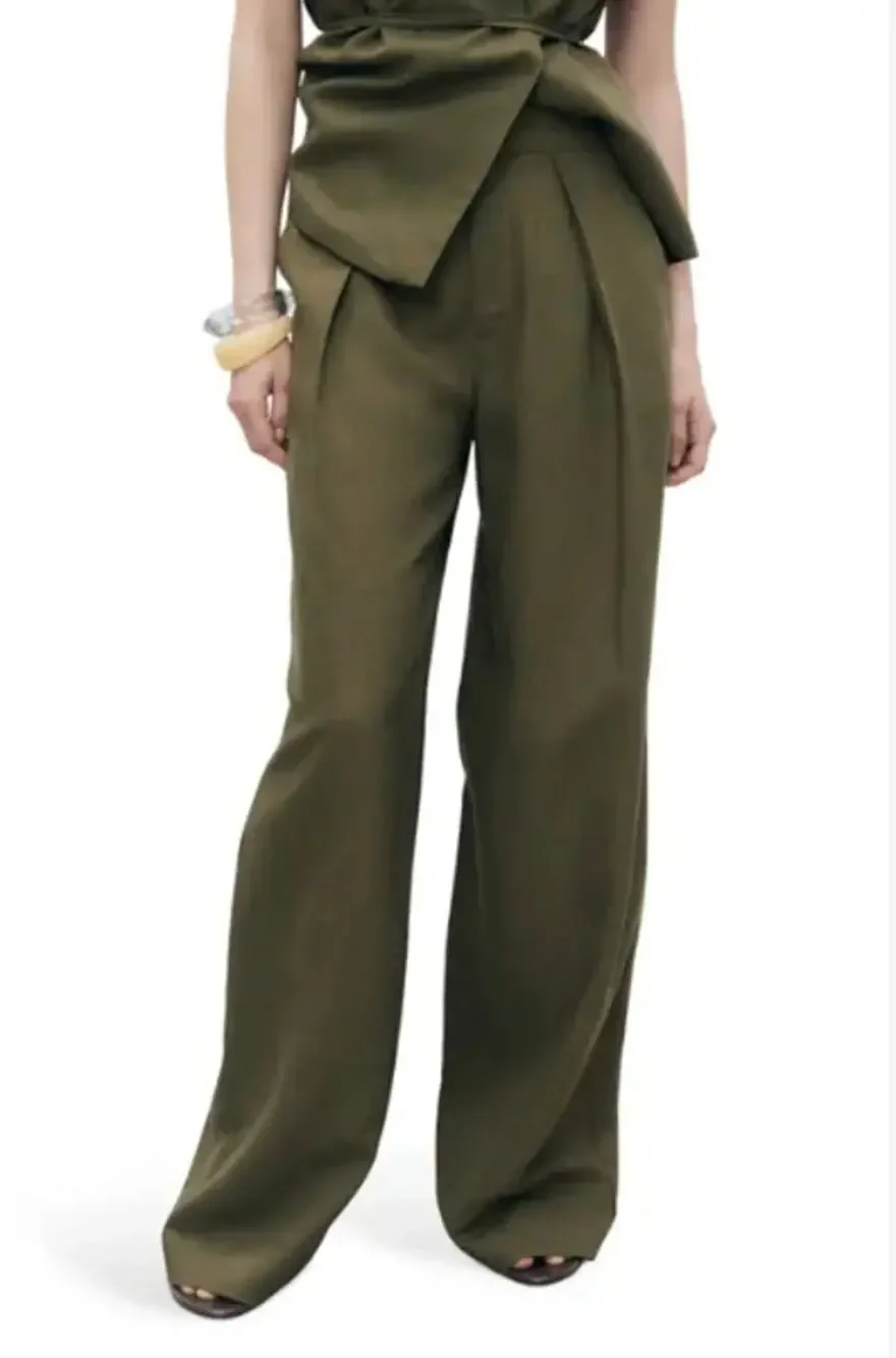 NWT Mango MNG Selection Orchid Linen Blend Straight Wide Leg Pants, size 4